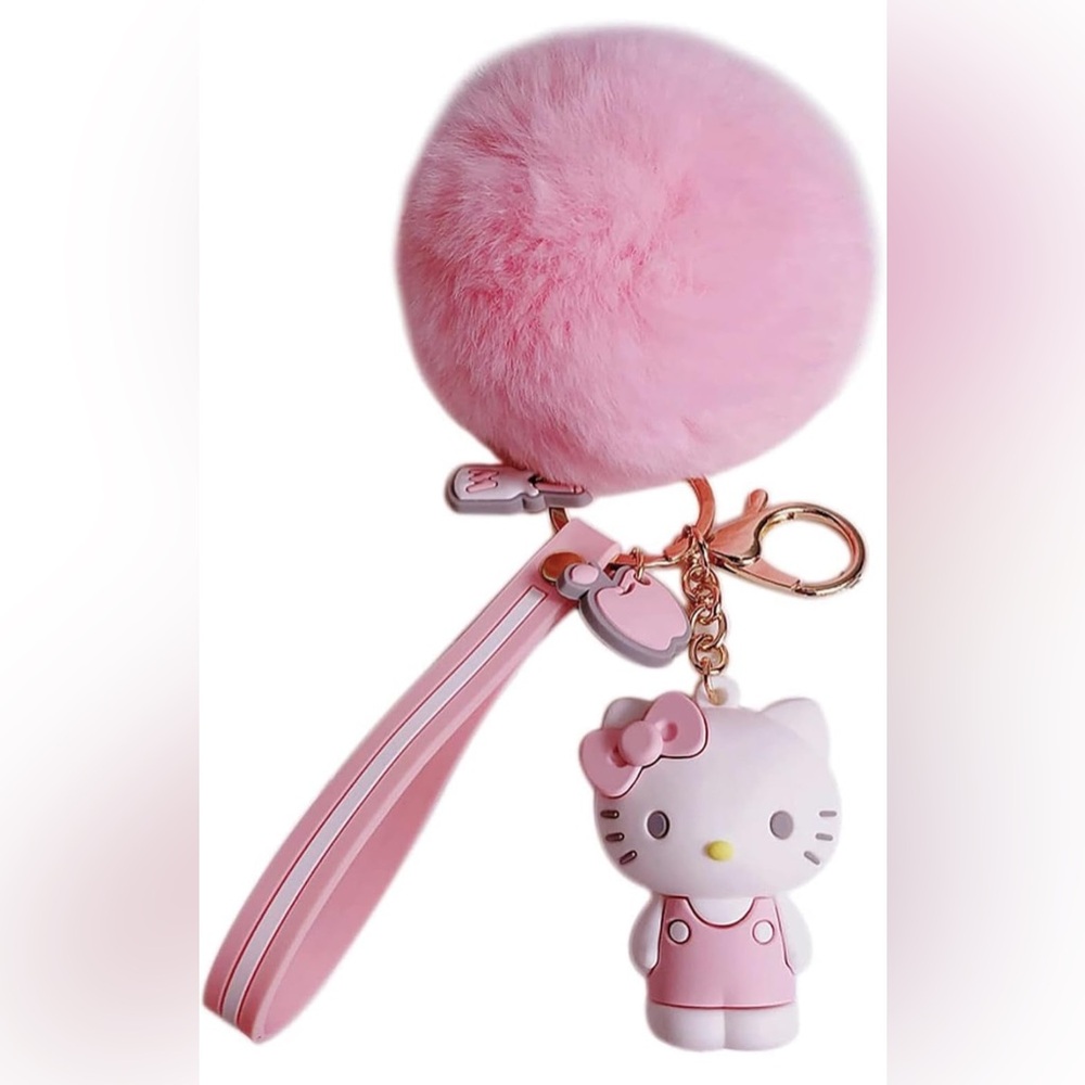 Pink Hello Kitty Pom Pom Keychain